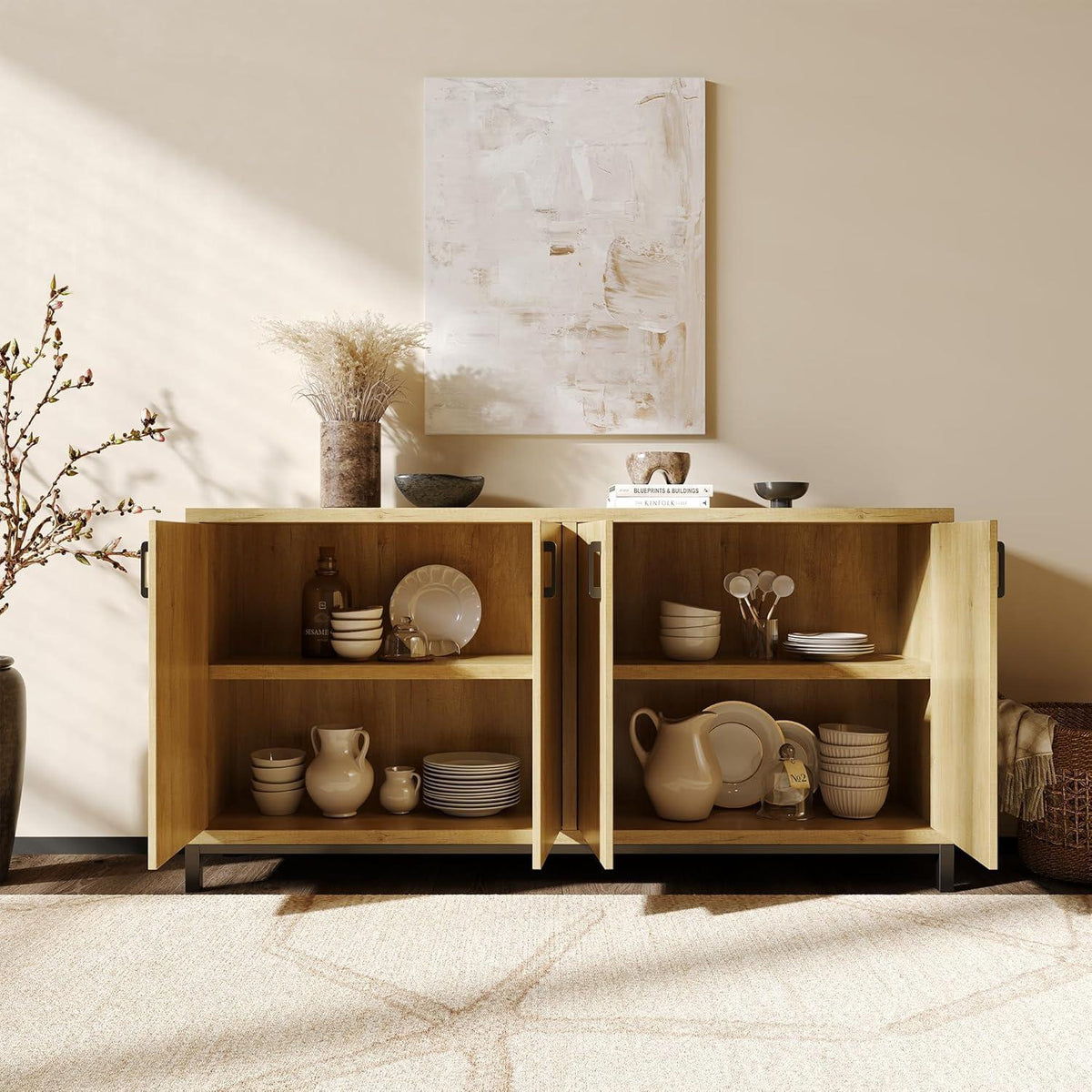 Moderne Kommode 160cm Holzoptik mit 4 Türen & Arbeitsplatte