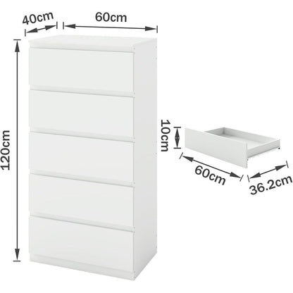 Weißes Sideboard & Kommode Set | 120cm Breit, 5 Schubladen