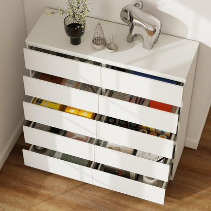 Weißes Sideboard & Kommode Set | 120cm Breit, 5 Schubladen