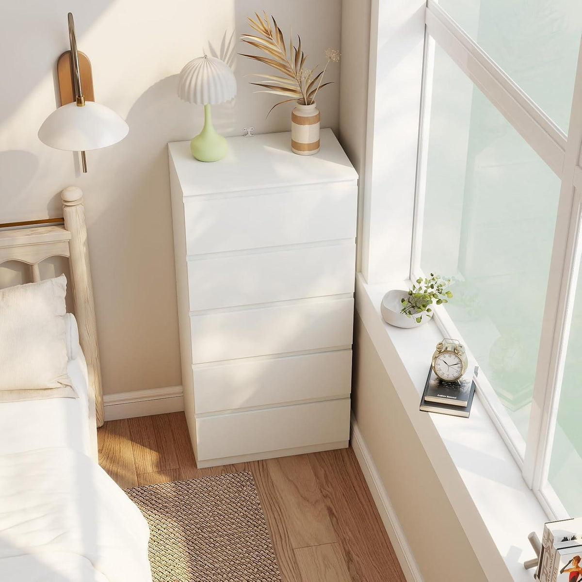 Weißes Sideboard & Kommode Set | 120cm Breit, 5 Schubladen