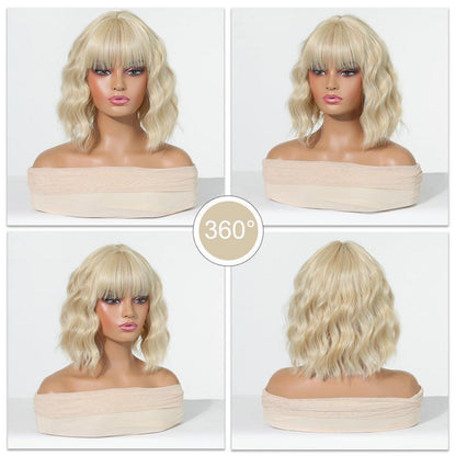 Blonde Bob Perücke mit Pony – Schulterlang, Wellig, Synthetisch