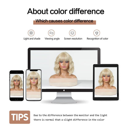 Blonde Bob Perücke mit Pony – Schulterlang, Wellig, Synthetisch