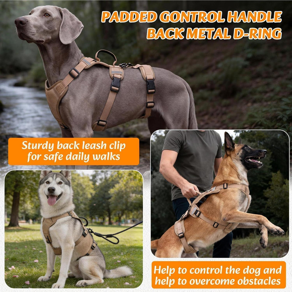 Ausbruchsicheres Hundegeschirr mit Griff – Khaki XL