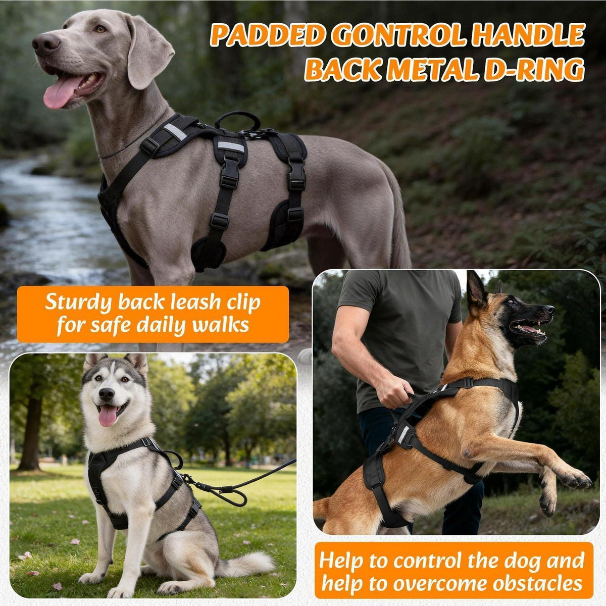 Ausbruchsicher Hundegeschirr mit Griff & Reflektor, XL Schwarz