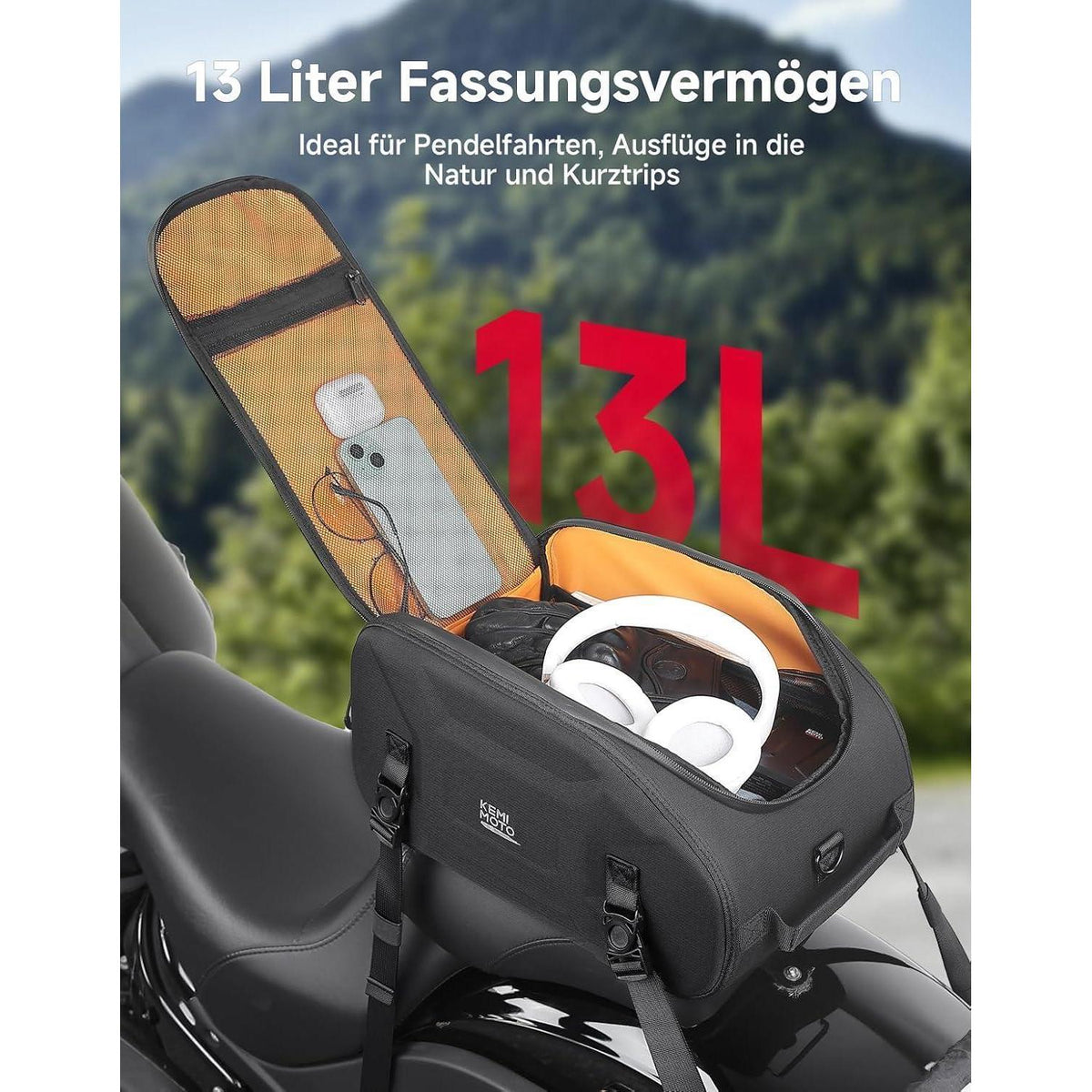 Motorrad Hecktasche 13L Wasserdicht mit Regenhülle