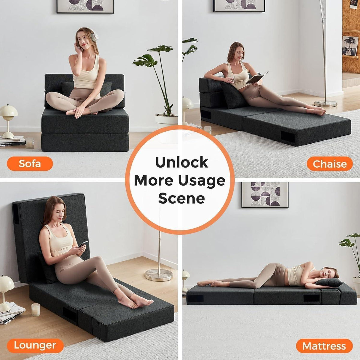 Klappbarer Schlafsessel 4-in-1 – Schwarz, Platzsparendes Futon-Sofa