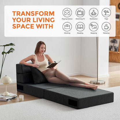 Klappbarer Schlafsessel 4-in-1 – Schwarz, Platzsparendes Futon-Sofa