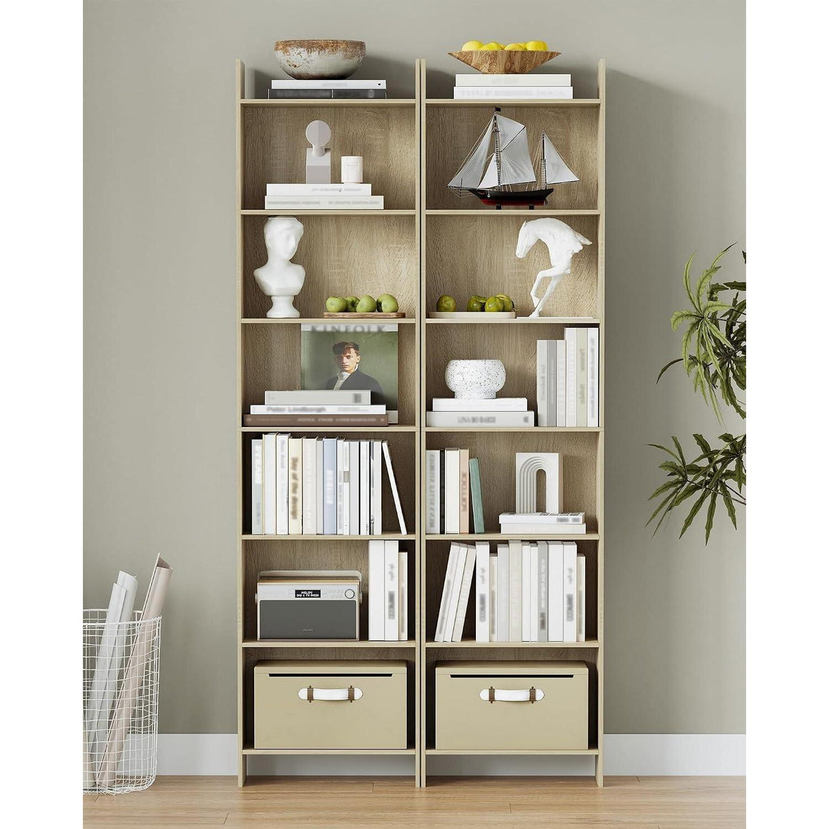 7-Fächriges Bücherregal Eichenbeige – Standregal & Raumteiler