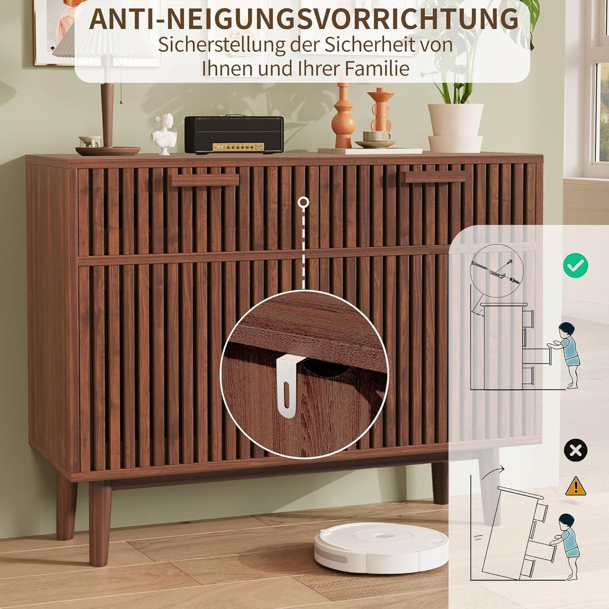 Sideboard Kommode Holz Nussbaum | 2 Türen & 2 Schubladen