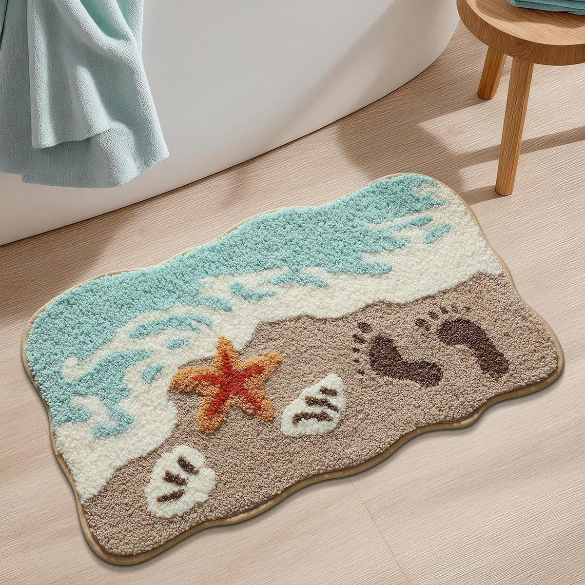 Strand Badteppich 50x80 cm - Rutschfest & Weich mit Seestern