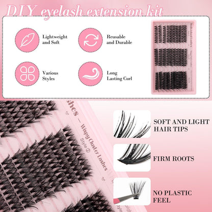 Wimpern Extensions Set – 300 Cluster Mix für Voluminiösen Look