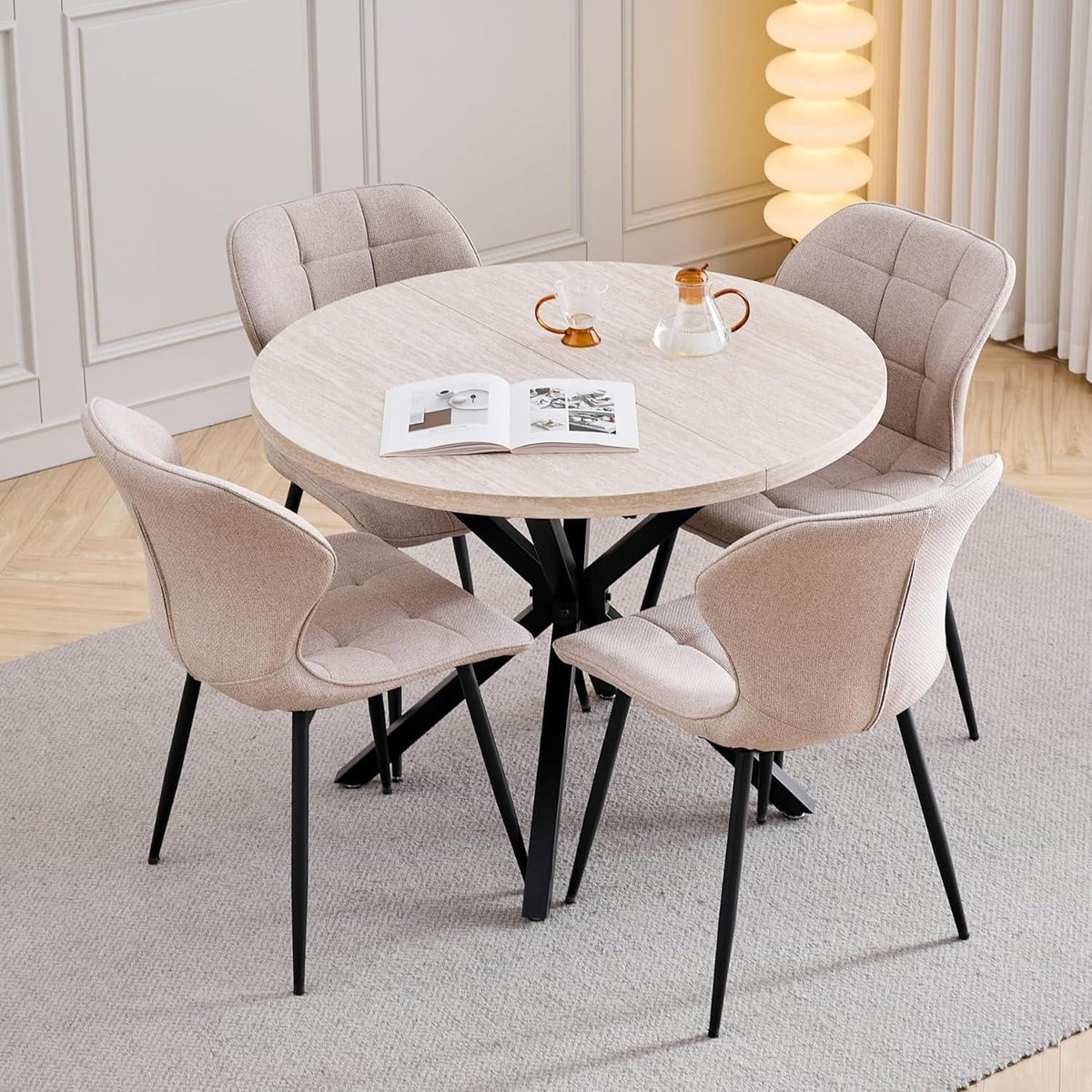 Moderner runder Esstisch – Grau Marmoroptik & Gold | 100cm