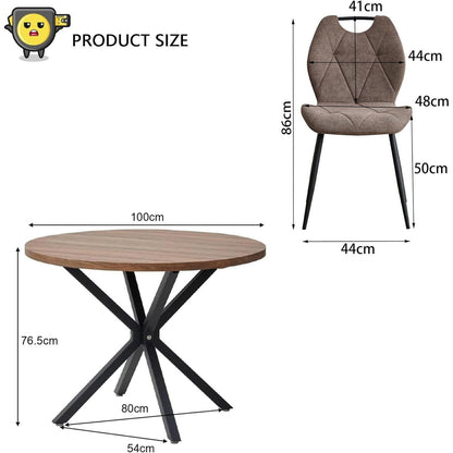 Runder Esstisch Set mit 4 Polsterstühlen im Nordic Stil