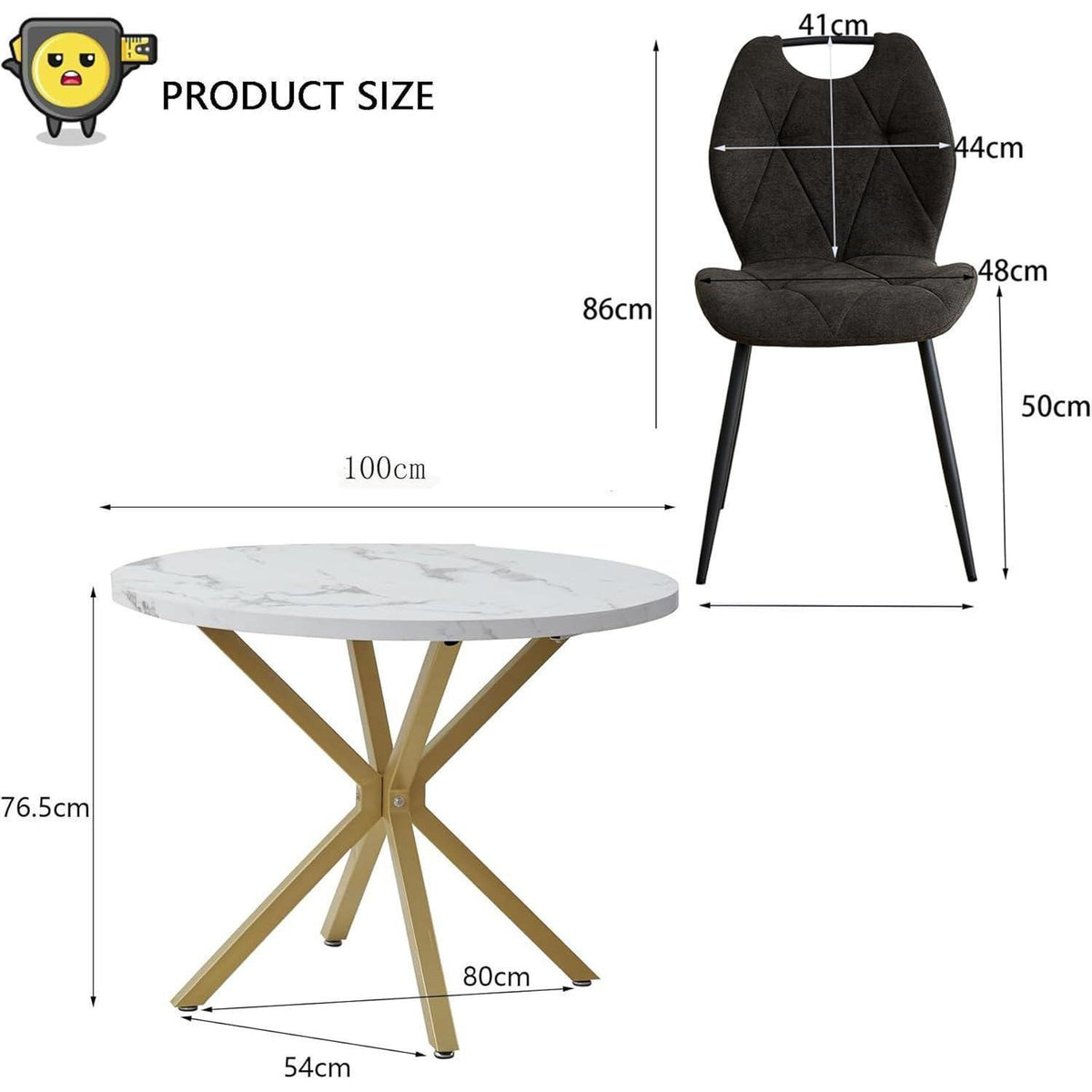 Runder Esstisch Set mit 4 Polsterstühlen im Nordic Stil