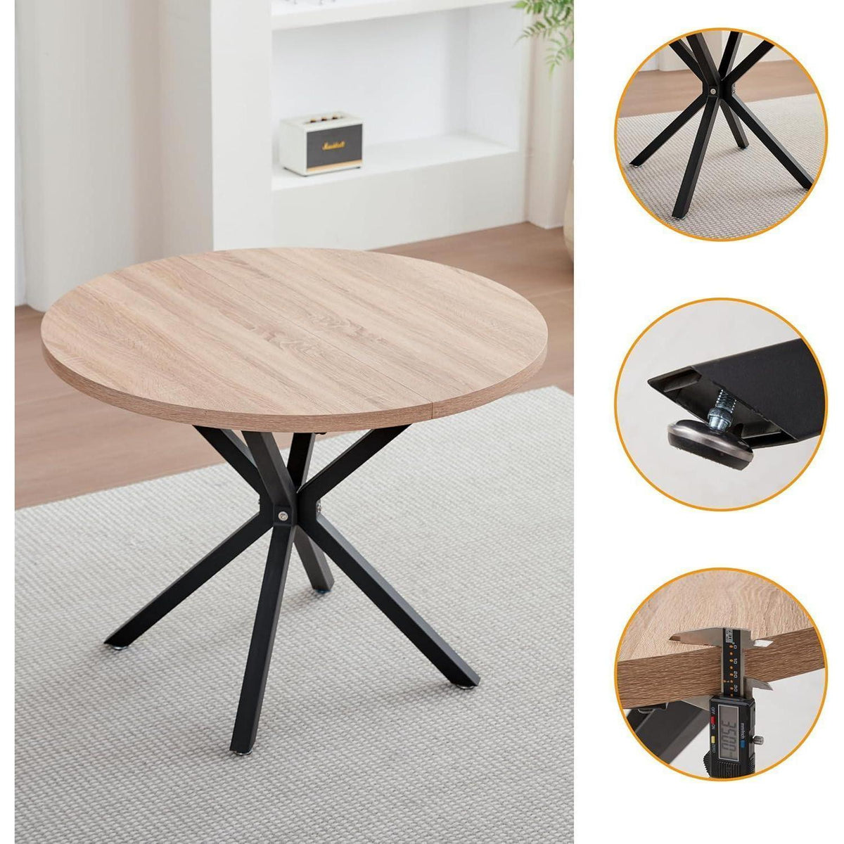 Runder Esstisch Set mit 4 Polsterstühlen im Nordic Stil