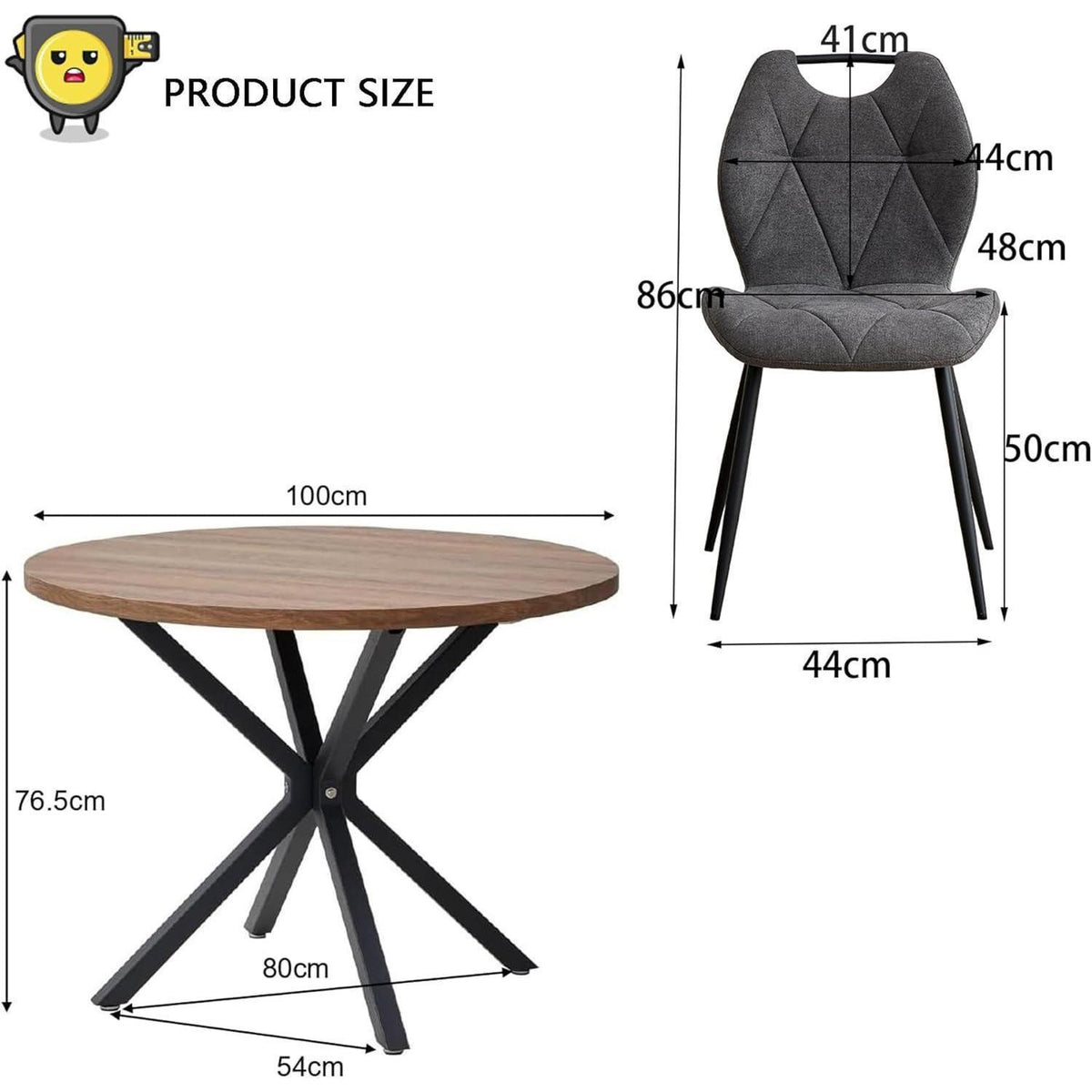 Runder Esstisch Set mit 4 Polsterstühlen im Nordic Stil