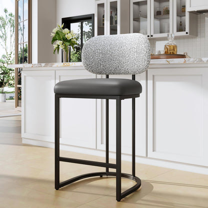 Barhocker mit Lehne & Fußstütze – Grau, Metallgestell