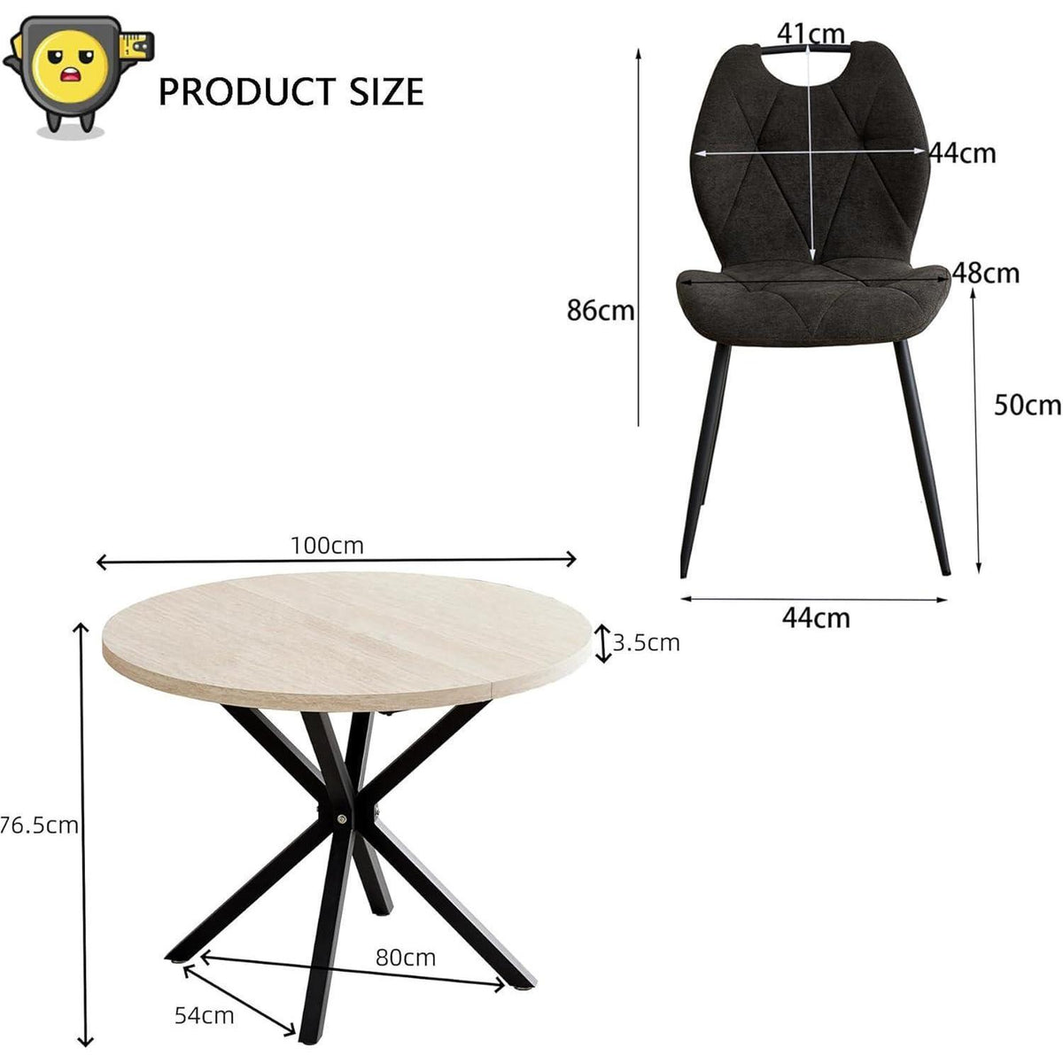 Runder Esstisch Set mit 4 Polsterstühlen im Nordic Stil