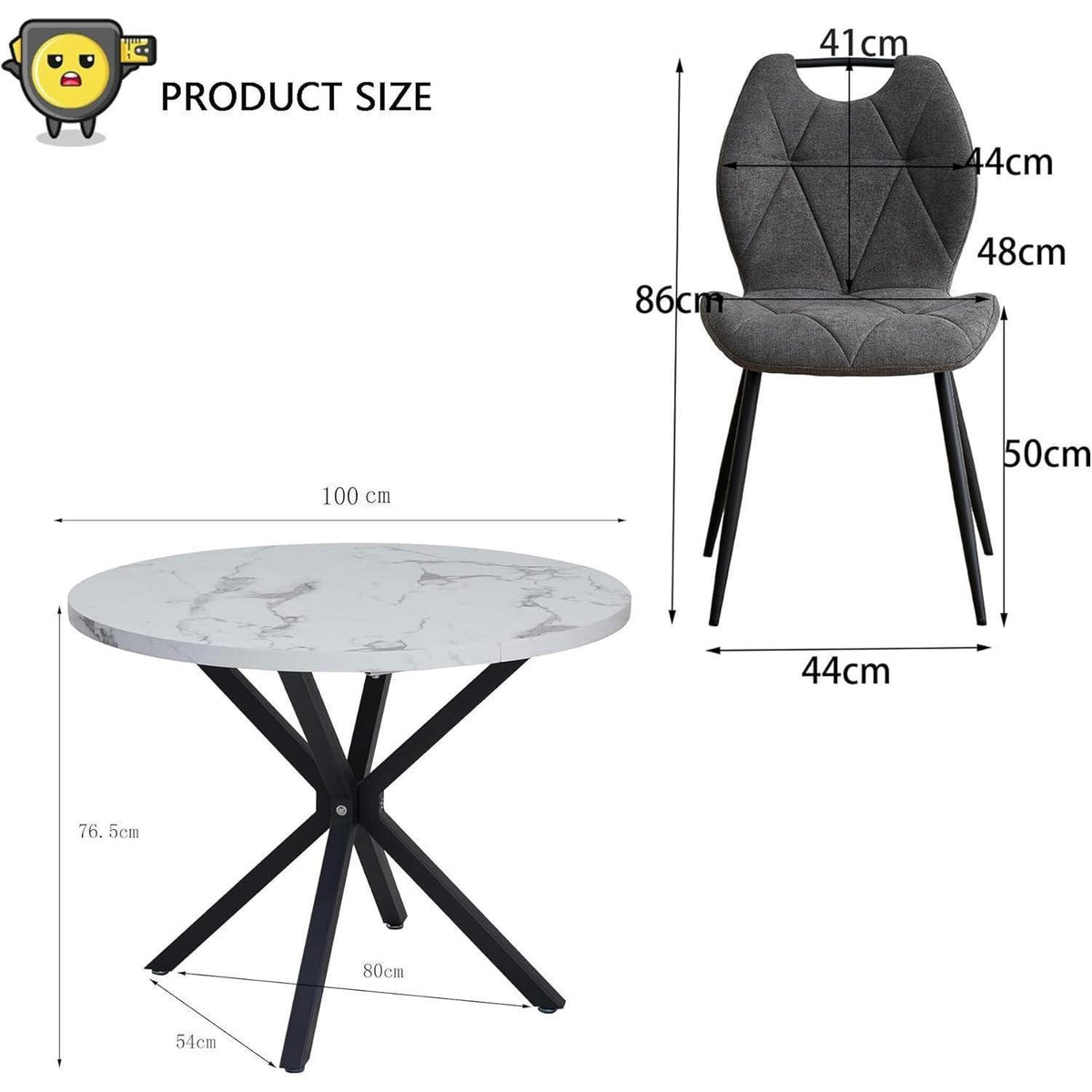 Runder Esstisch Set mit 4 Polsterstühlen im Nordic Stil