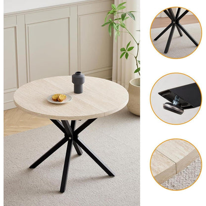 Runder Esstisch Set mit 4 Polsterstühlen im Nordic Stil (Gelb/Braun)