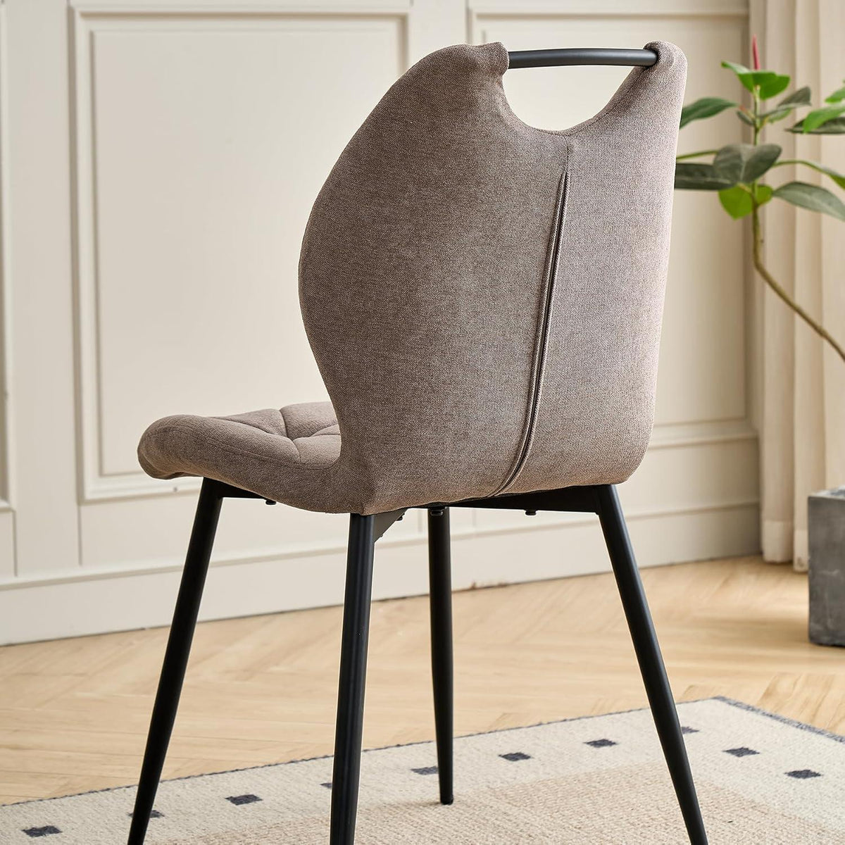 Runder Esstisch Set mit 4 Polsterstühlen im Nordic Stil (Gelb/Braun)