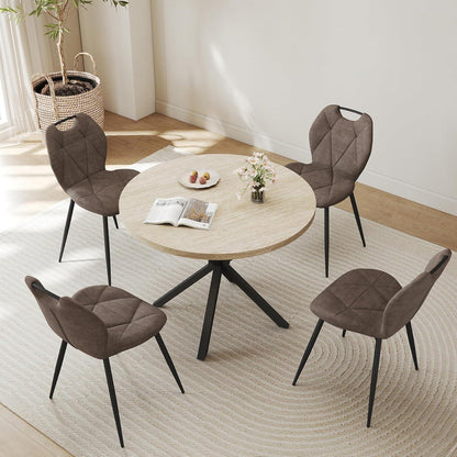 Runder Esstisch Set mit 4 Polsterstühlen im Nordic Stil (Gelb/Braun)