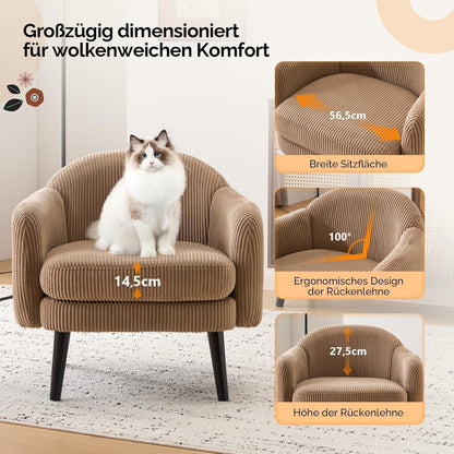 Gepolsterter Cord Loungesessel Khaki – Modern & Bequem