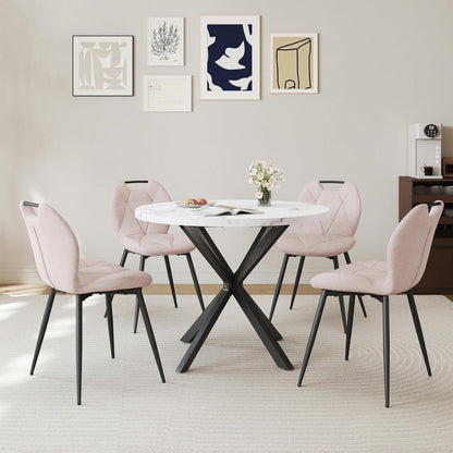 Runder Esstisch Set mit 4 Polsterstühlen im Nordic Stil