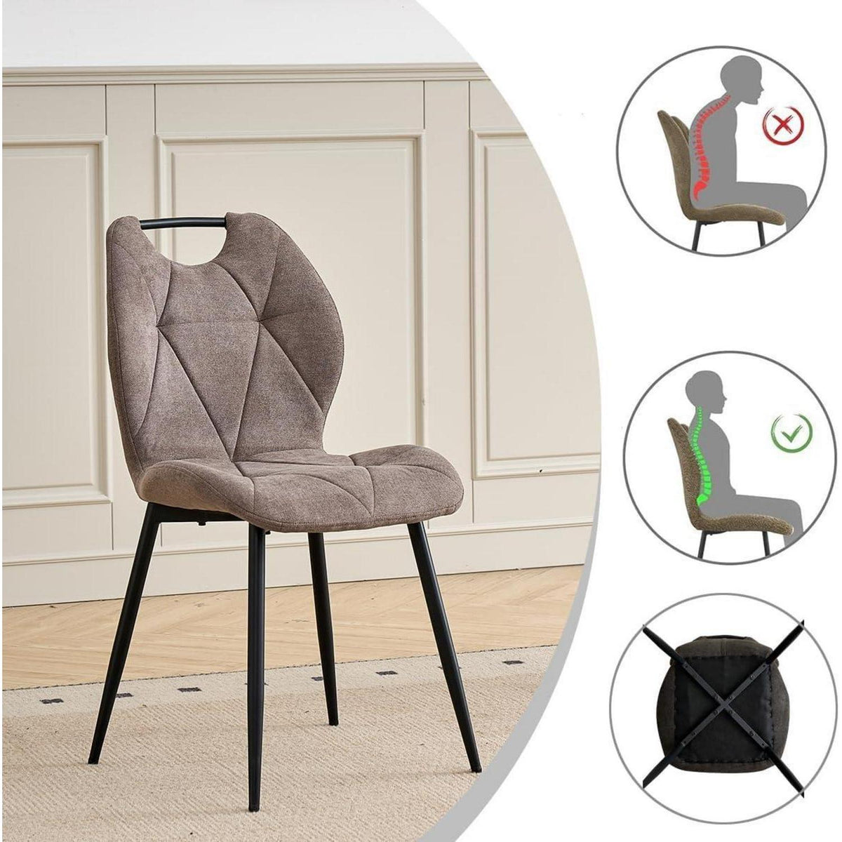 Runder Esstisch Set mit 4 Polsterstühlen im Nordic Stil