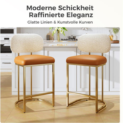 Barhocker mit Lehne & Fußstütze – Metallgestell, Kurkuma