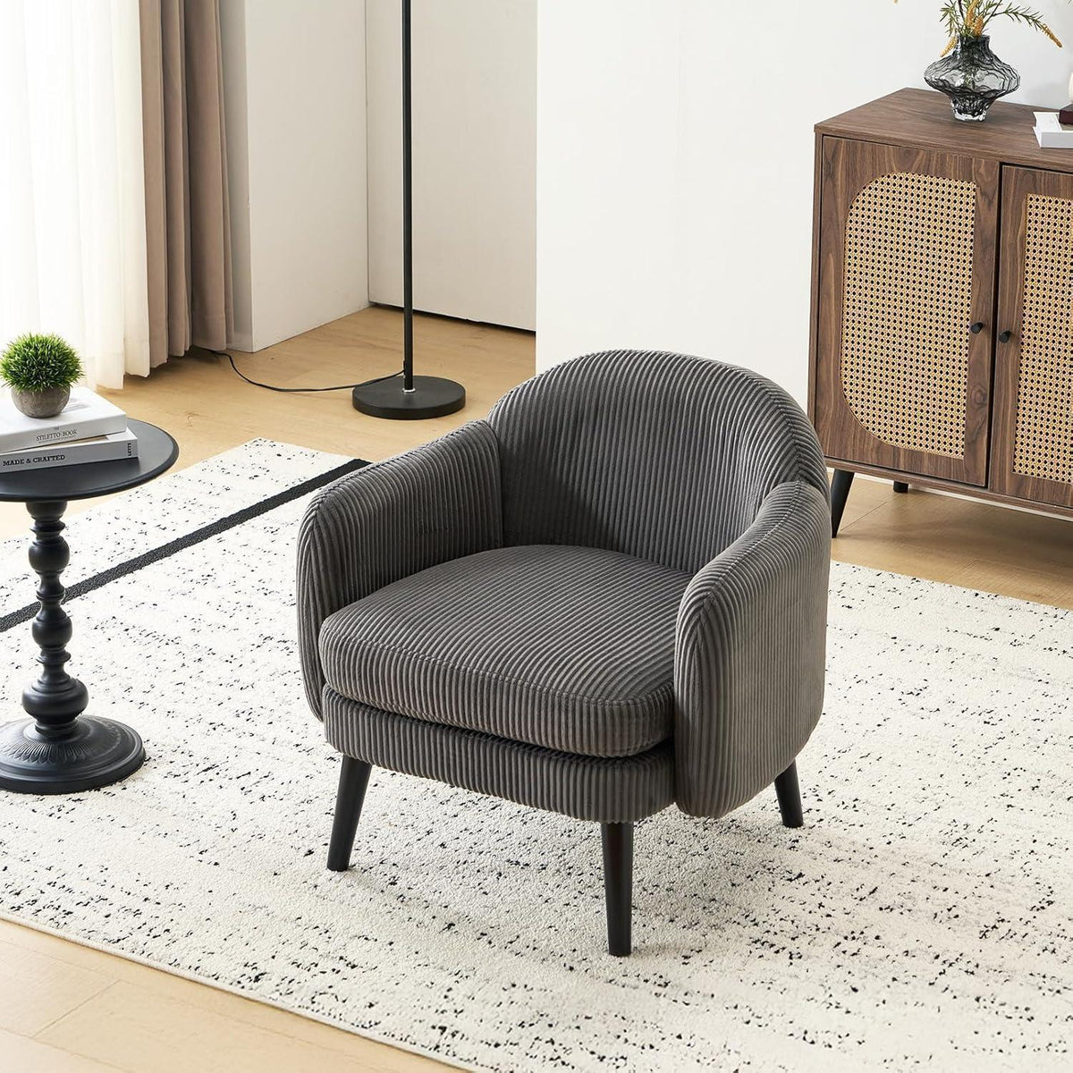 Gepolsterter Cord-Sessel Dunkelgrau – Modern & Bequem