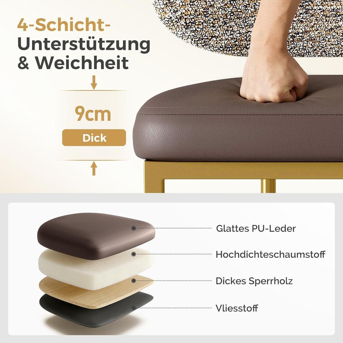 Barhocker mit Lehne & Fußstütze – Metallgestell, Kaffeefarbe
