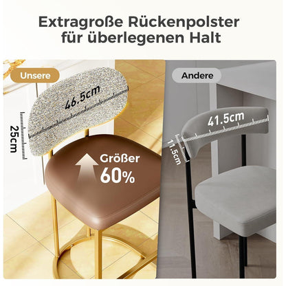Barhocker Set 2er mit Lehne & Fußstütze – Kaffeefarbe