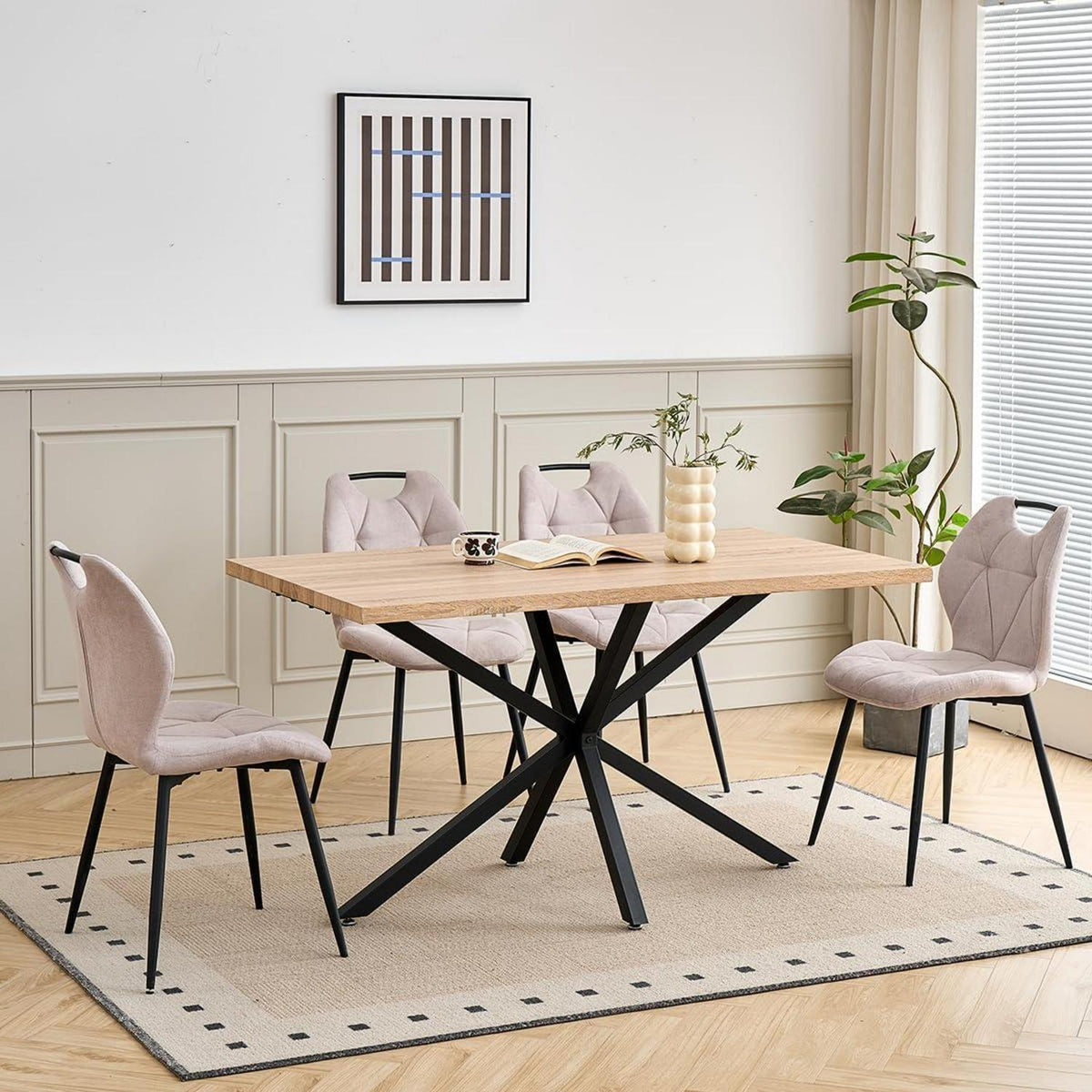 5-teiliges Esszimmer-Set: 140cm Tisch + 4 gepolsterte Stühle