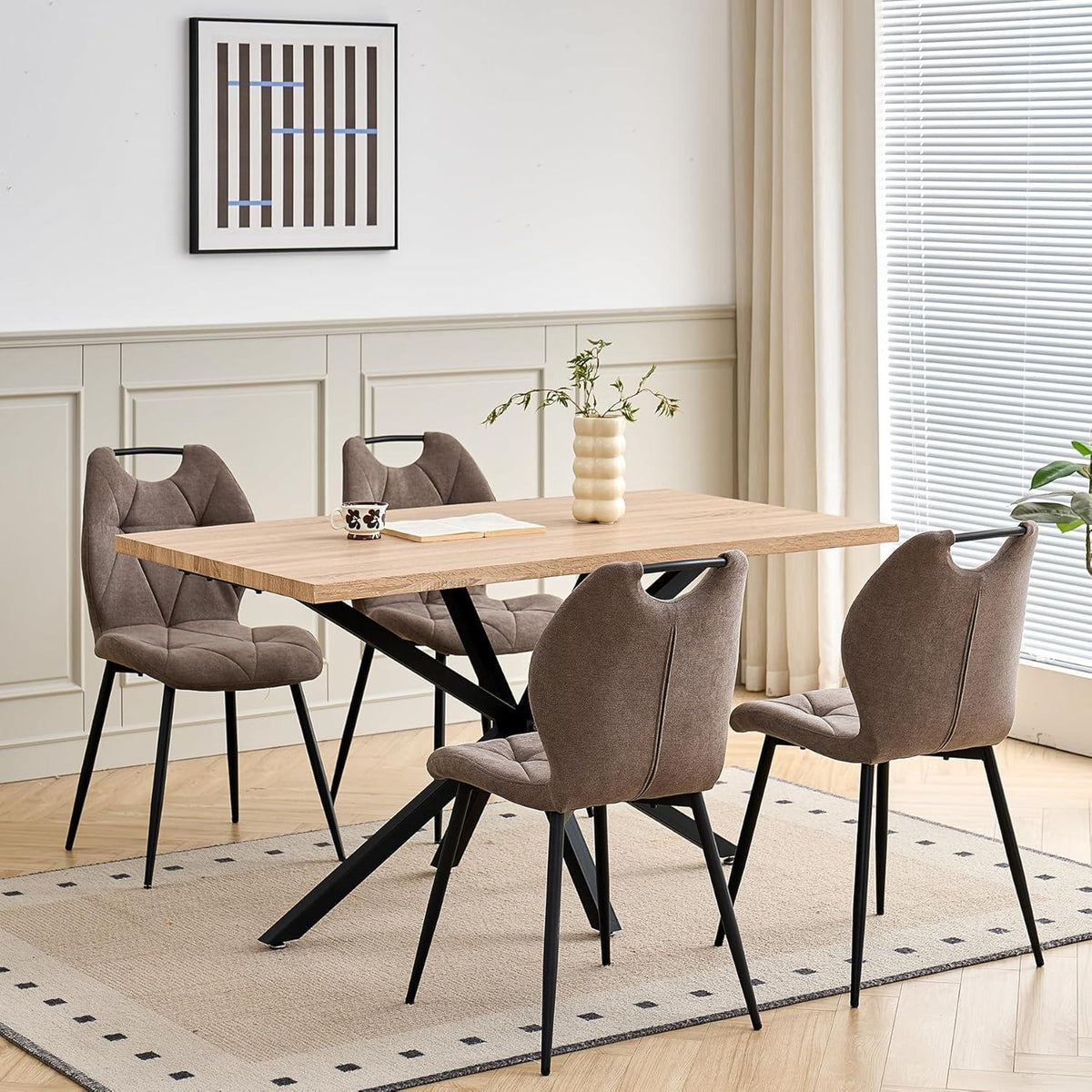 5-teiliges Esszimmer-Set: 140cm Tisch + 4 gepolsterte Stühle