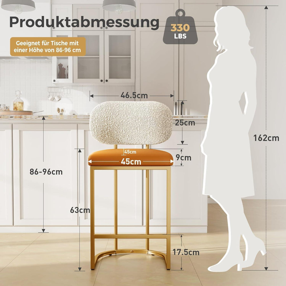 Barhocker Set 2er mit Lehne & Fußstütze – Metallgestell