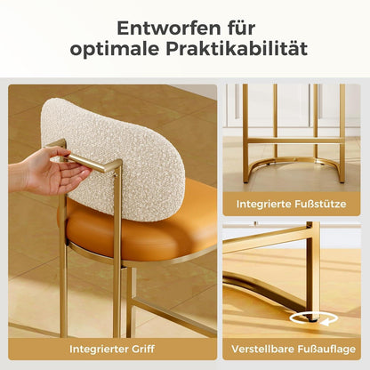 Barhocker Set 2er mit Lehne & Fußstütze – Metallgestell