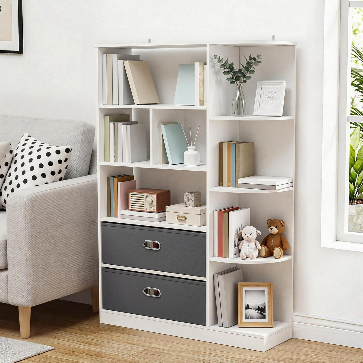Freistehendes Bücherregal mit Schubladen – Weiß 80x24x115 cm