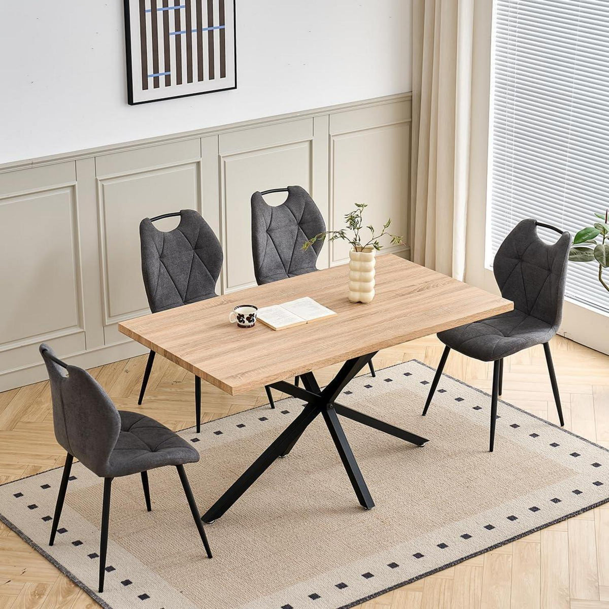 5-teiliges Esszimmer-Set: 140cm Tisch + 4 gepolsterte Stühle