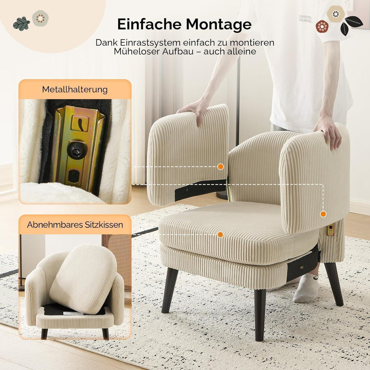 Beiger Cord Loungesessel – Modern & Komfortabel