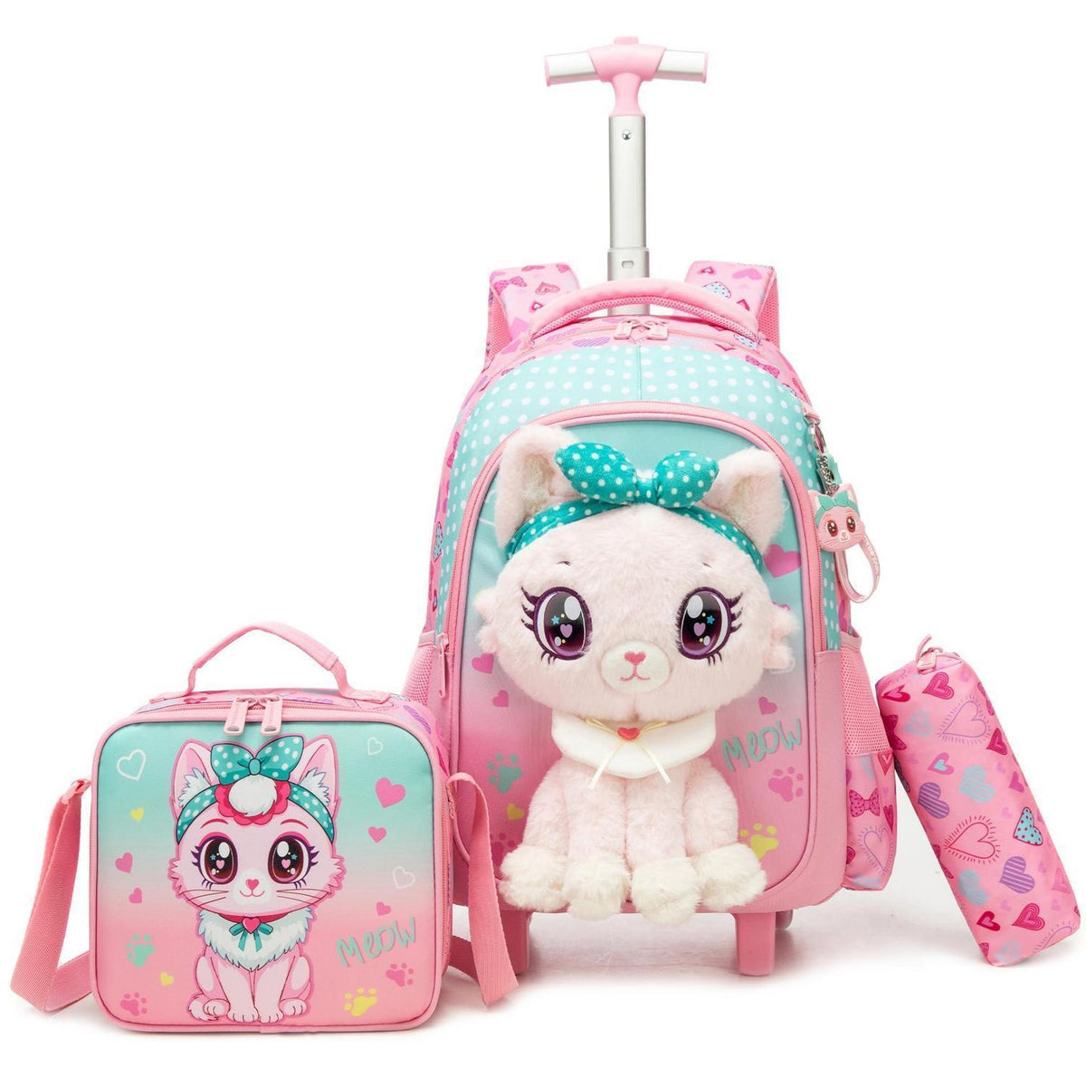 Schulrucksack Trolley Mädchen Katze – 3-teiliges Set für Grundschule