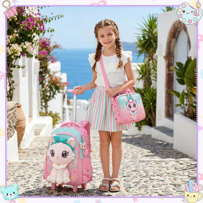 Schulrucksack Trolley Mädchen Katze – 3-teiliges Set für Grundschule