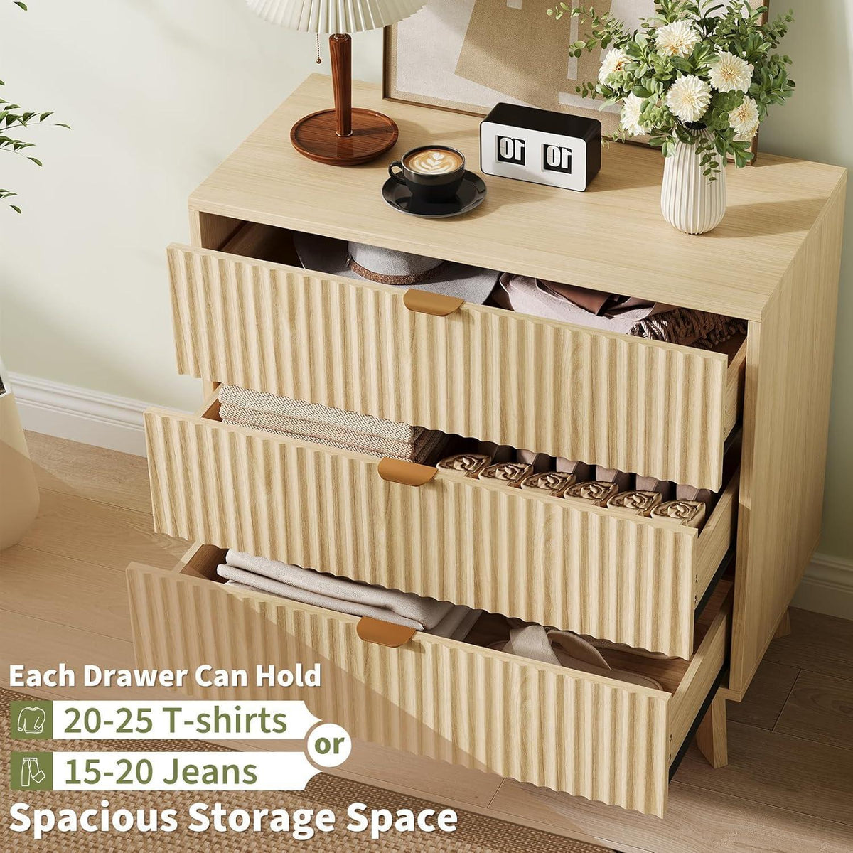 Kommode 3 Schubladen Eiche Natur | Schlafzimmer Sideboard 80x40 cm