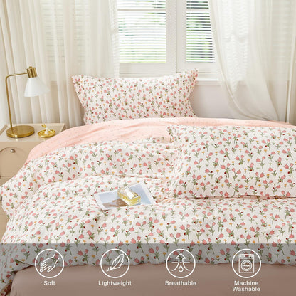 Bettwäsche-Set Rosa Blumen 200x220 cm Baumwolle 3-teilig