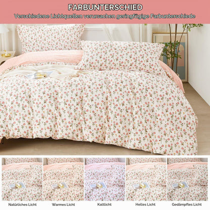Bettwäsche-Set Rosa Blumen 200x220 cm Baumwolle 3-teilig