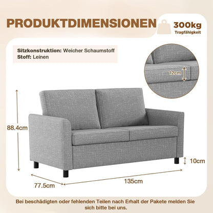2-Sitzer Sofa Modern, Abnehmbar & Platzsparend (Hellgrau)