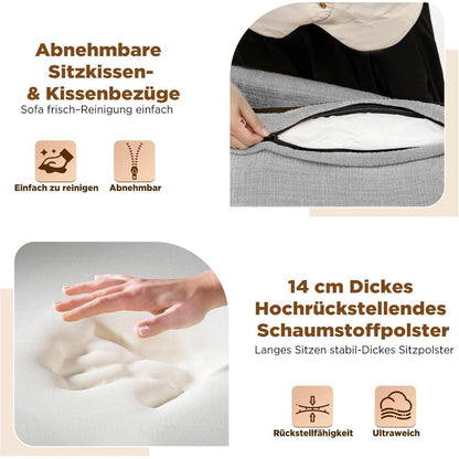 2-Sitzer Sofa Modern, Abnehmbar & Platzsparend (Hellgrau)