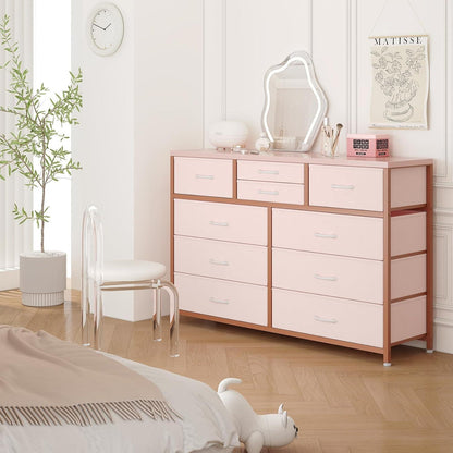Kommode mit 10 Schubladen – Rosa Stoffaufbewahrung für Schlafzimmer