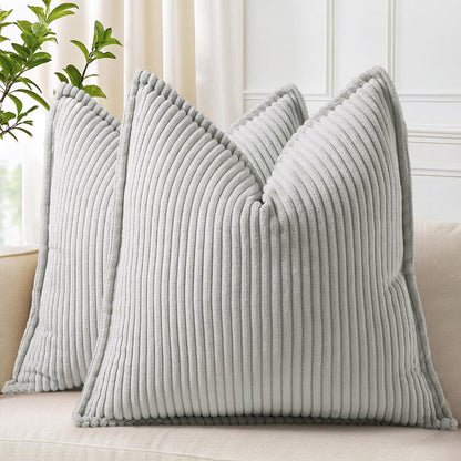 2x Kordsamt Kissenbezug Grau 65x65 cm - Flauschig & Weich