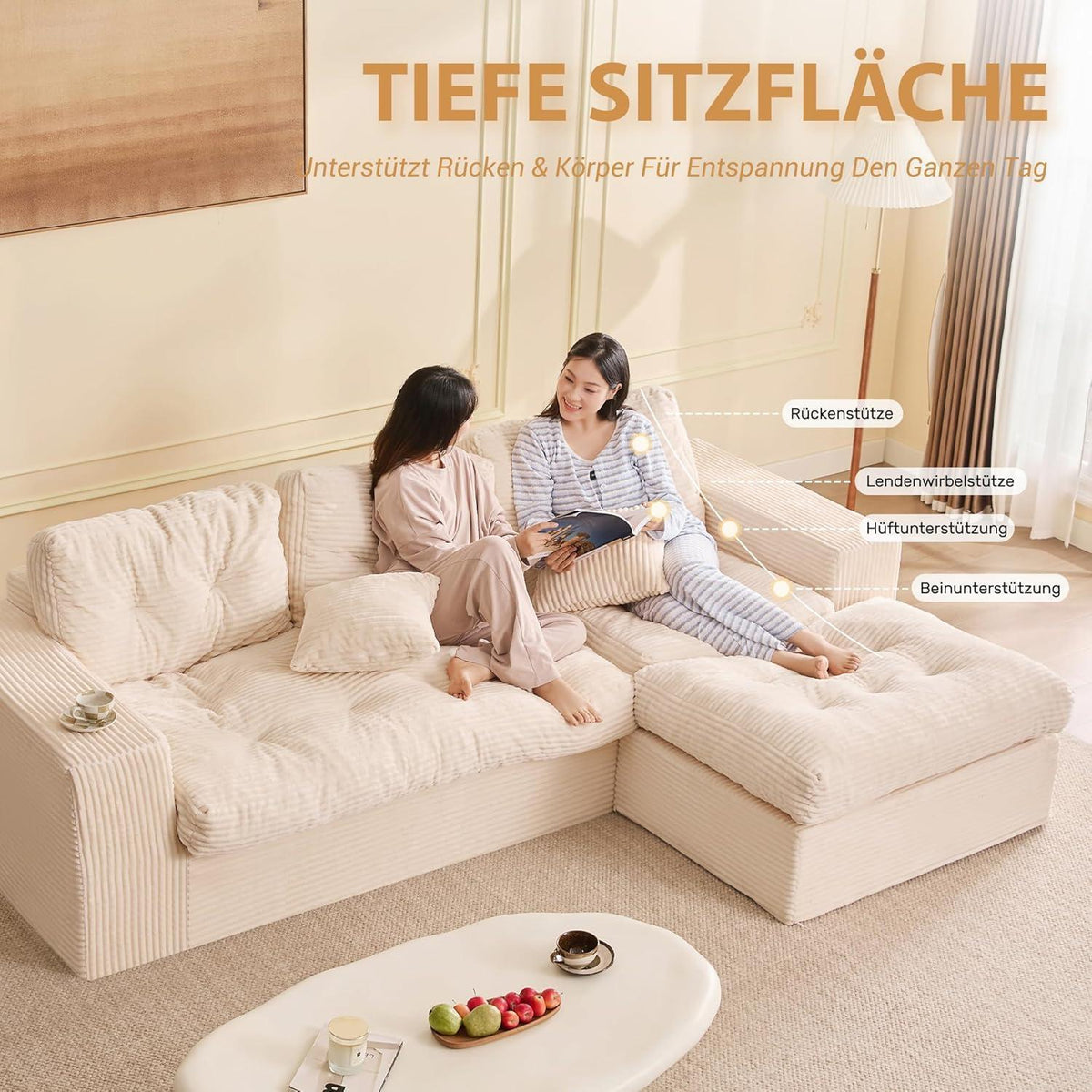 3-Sitzer Ecksofa Beige – Modulares Sofa mit Recamiere